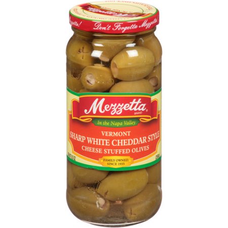 Mezzetta Vermont Sharp White Cheddar Style Cheese Stuffed Olives, 9.5 Oz (Pack of 6)
