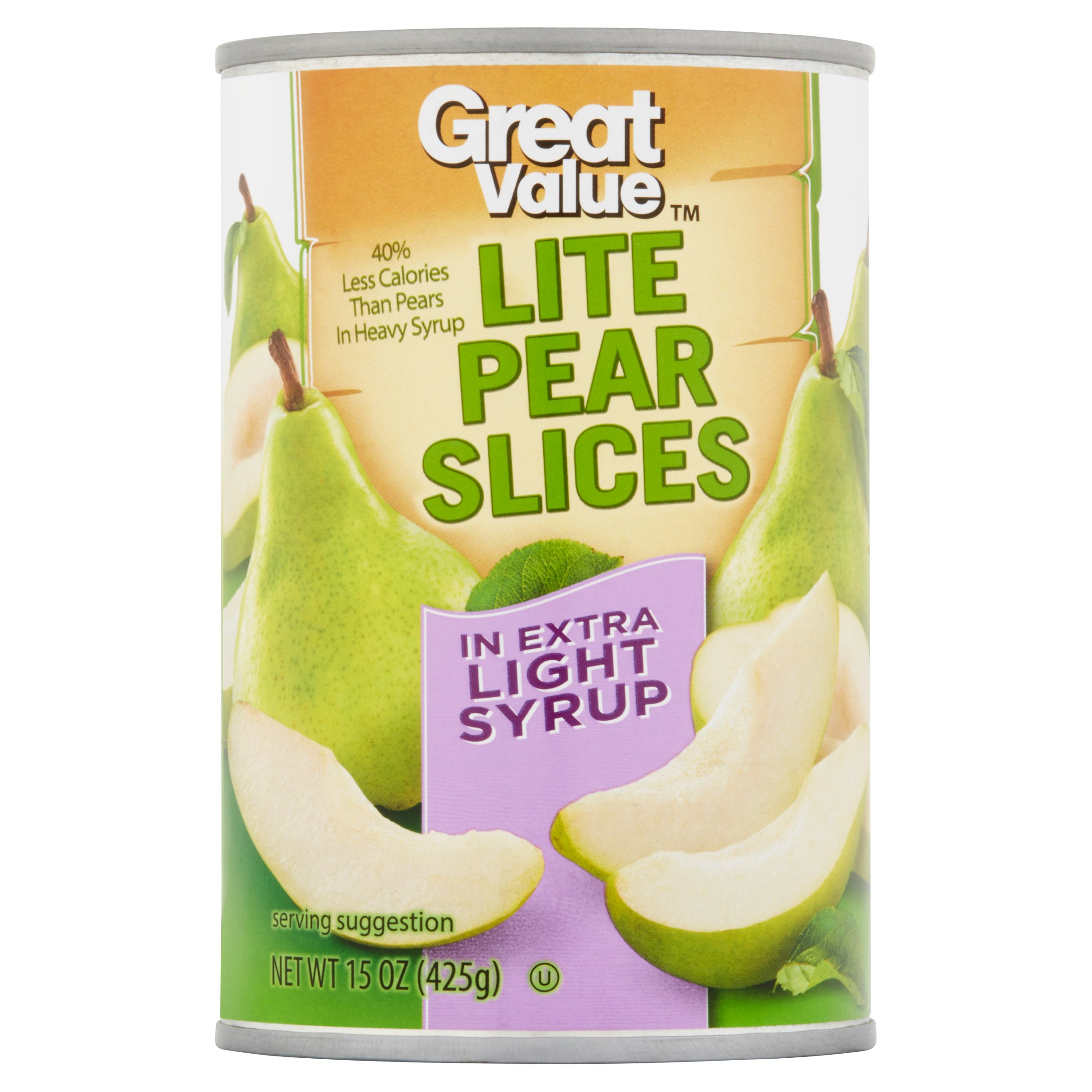 (4 Pack) Great Value Lite Pear Slices in Extra Light Syrup, 15 Oz Image