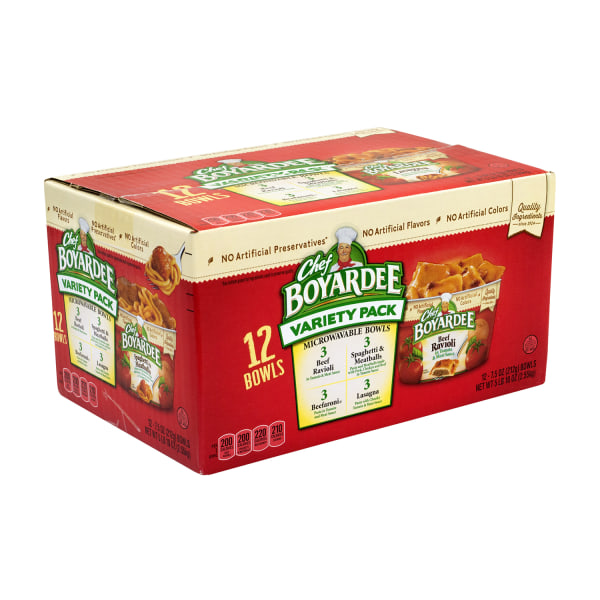 Chef Boyardee Microwavable Bowls, 7.5 Oz, Variety Pack of 12 Bowls