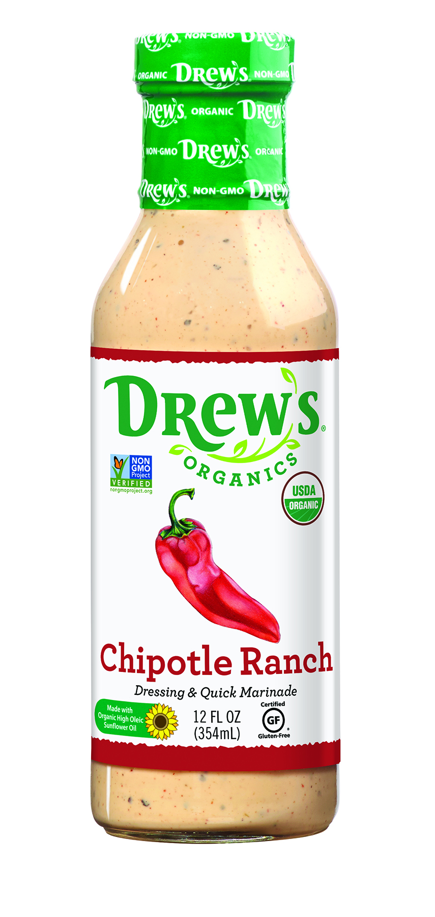 Drew's Chipotle Ranch Dressing & Quick Marinade, 12 Fl Oz, (Pack of 6)