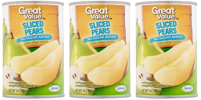 (3 Pack) Great Value No Sugar Added Sliced Pears in Water, 14.5 Oz Image