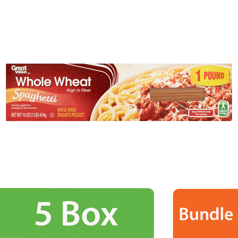 (5 Pack) Great Value Whole Wheat Spaghetti, 16 Oz Image