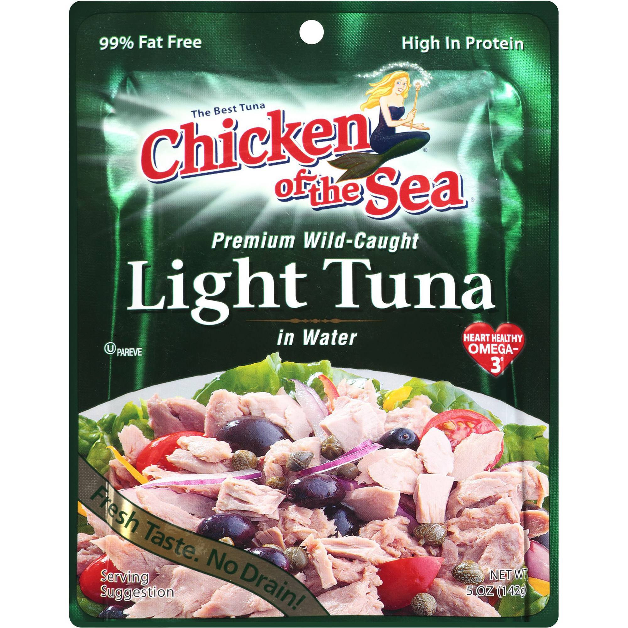 Chicken of the Sea Premium Light Tuna in Water Pouches, 5 Oz, (Pack of 6)