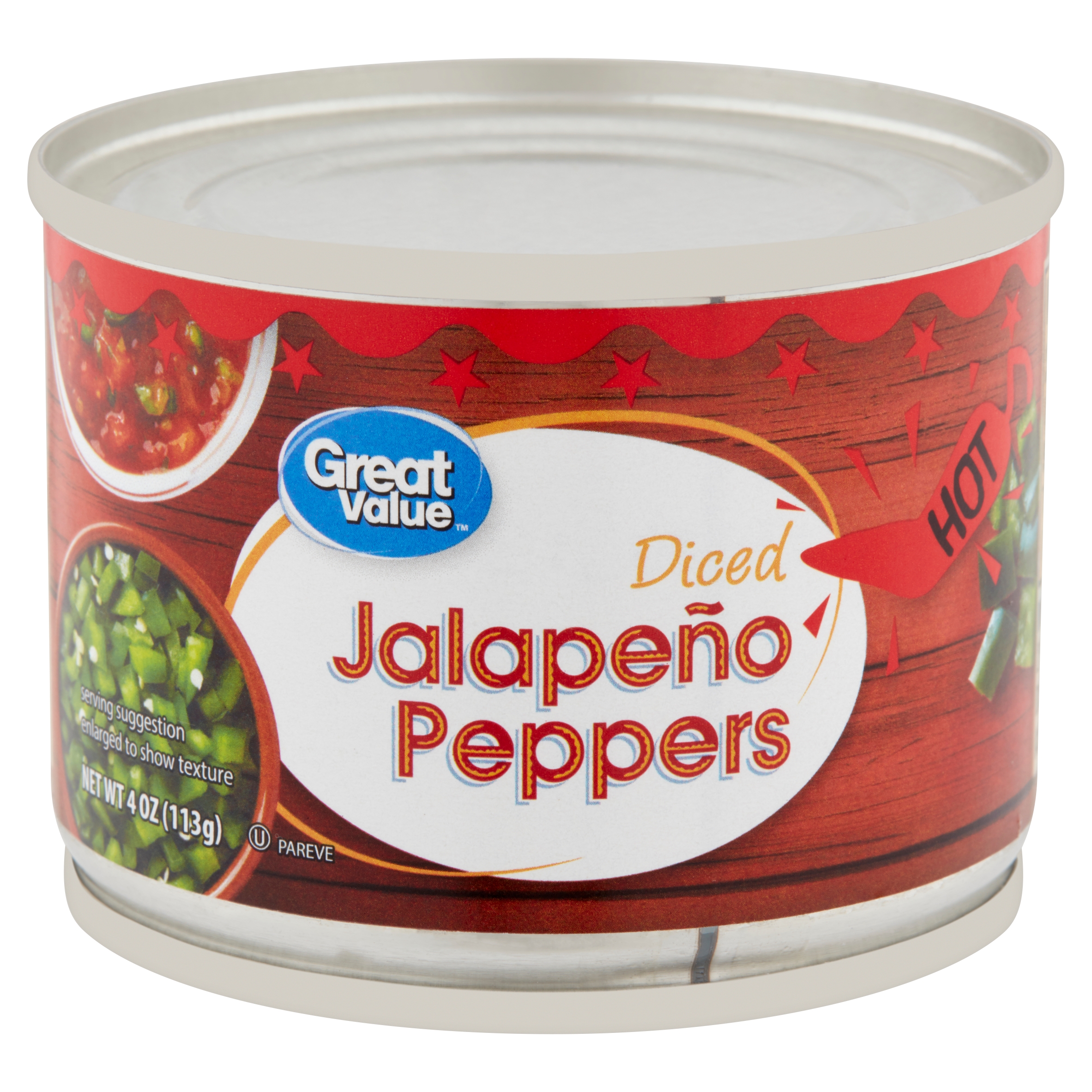 Great Value Hot Diced Jalapeno Peppers, 4 Oz