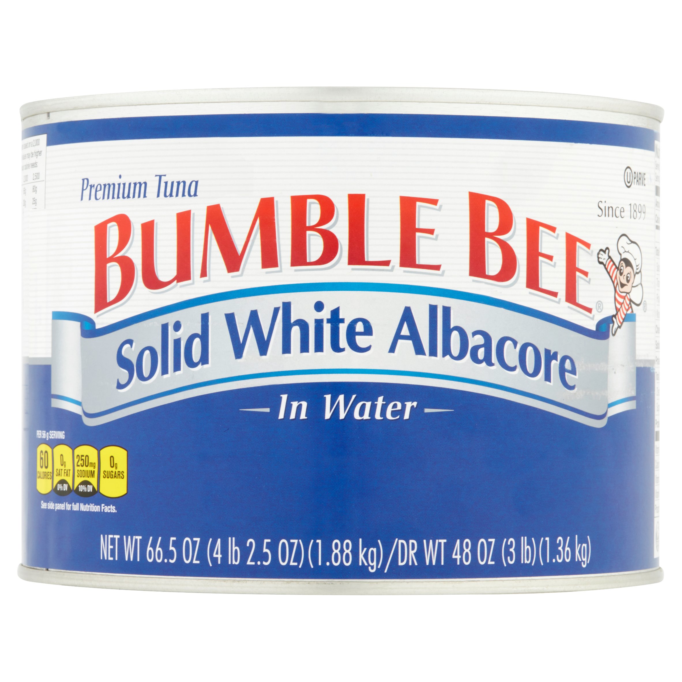 Bumble Bee Solid White Albacore Tuna in Water  Wild Caught  Gluten Free  22g Protein per Serving  Shelf Stable Can  66.5 Oz