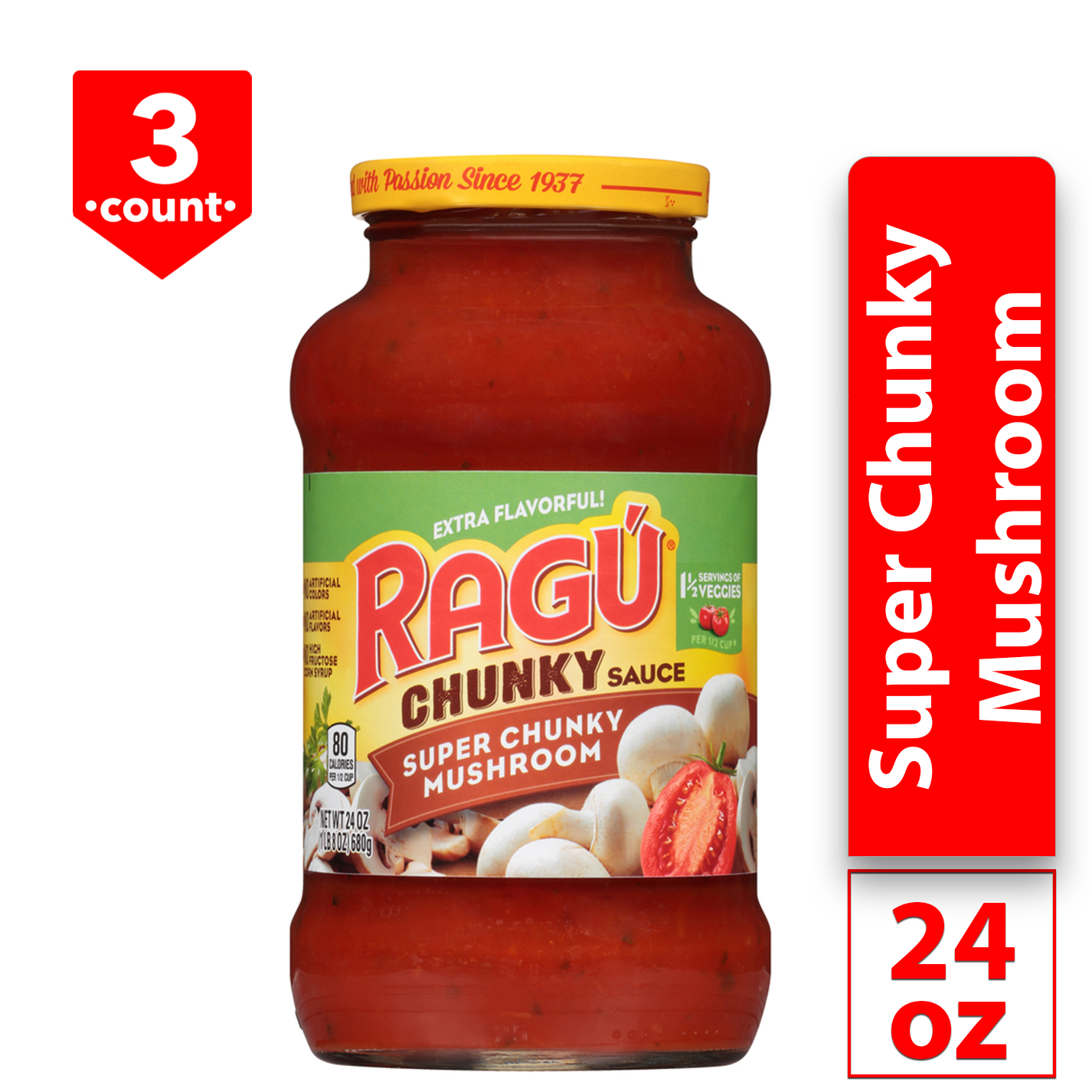 Ragu, Ragu Super Chunky Mushroom Pasta Sauce, 24 Oz (Case of 12)