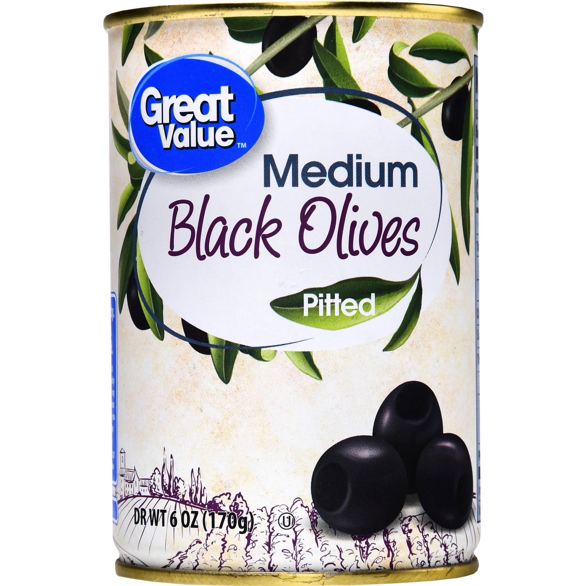 (6 Pack) Great Value Medium Pitted Black Olives, 6 Oz Image