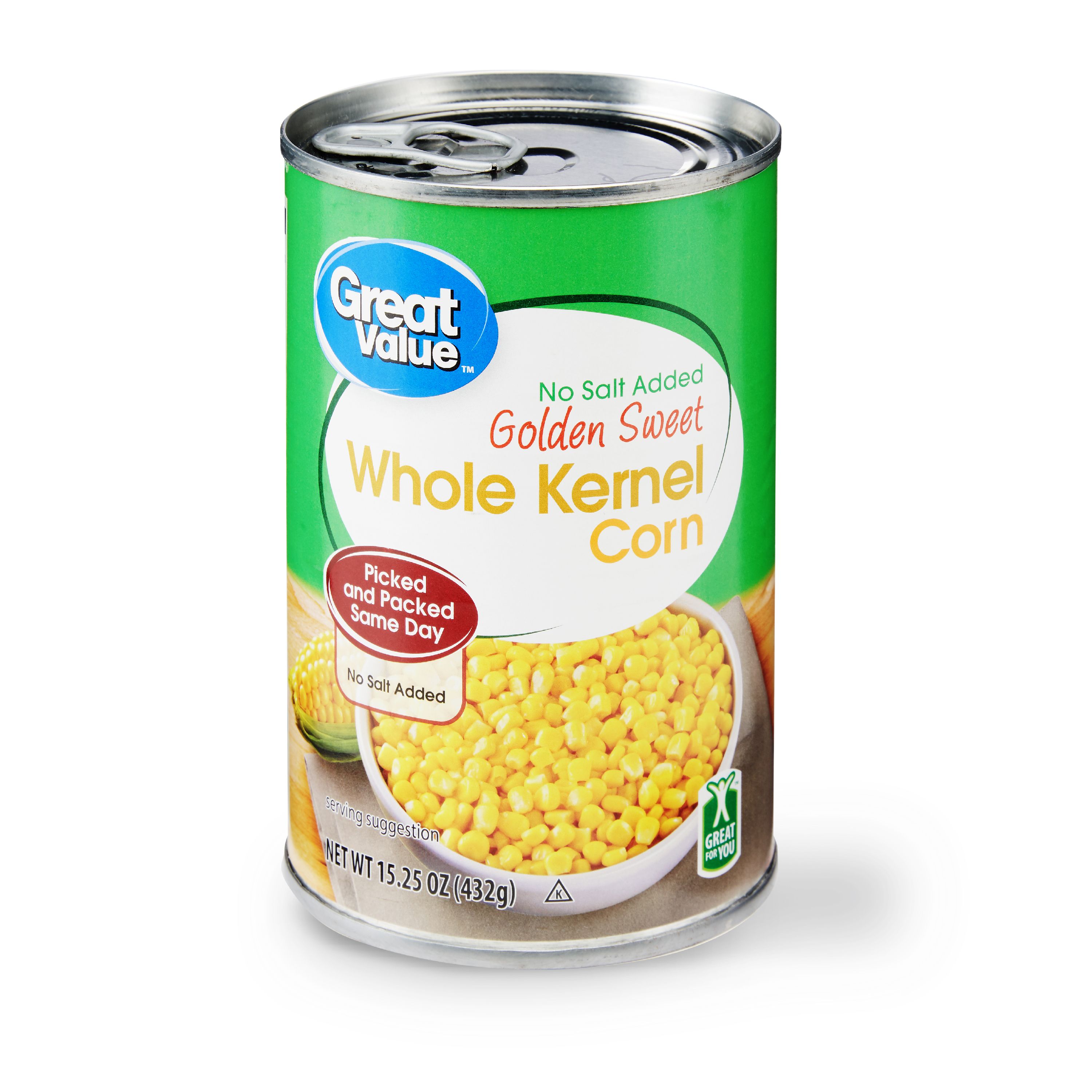 (12 Pack) Great Value No Salt Added Golden Whole Kernel Corn, 15.25 Oz Oz Image