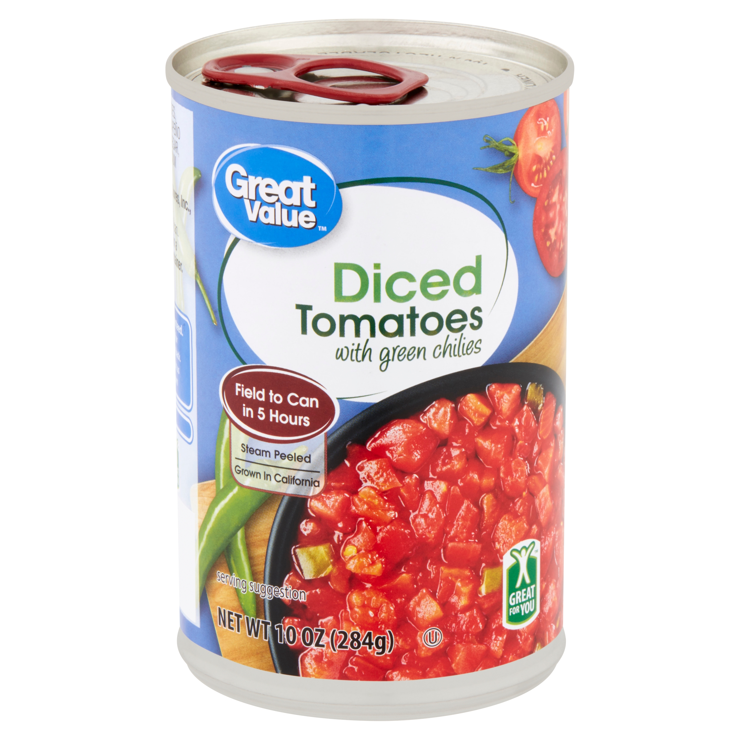 (6 Pack) Great Value Diced Tomatoes with Green Chilies, 10 Oz Image