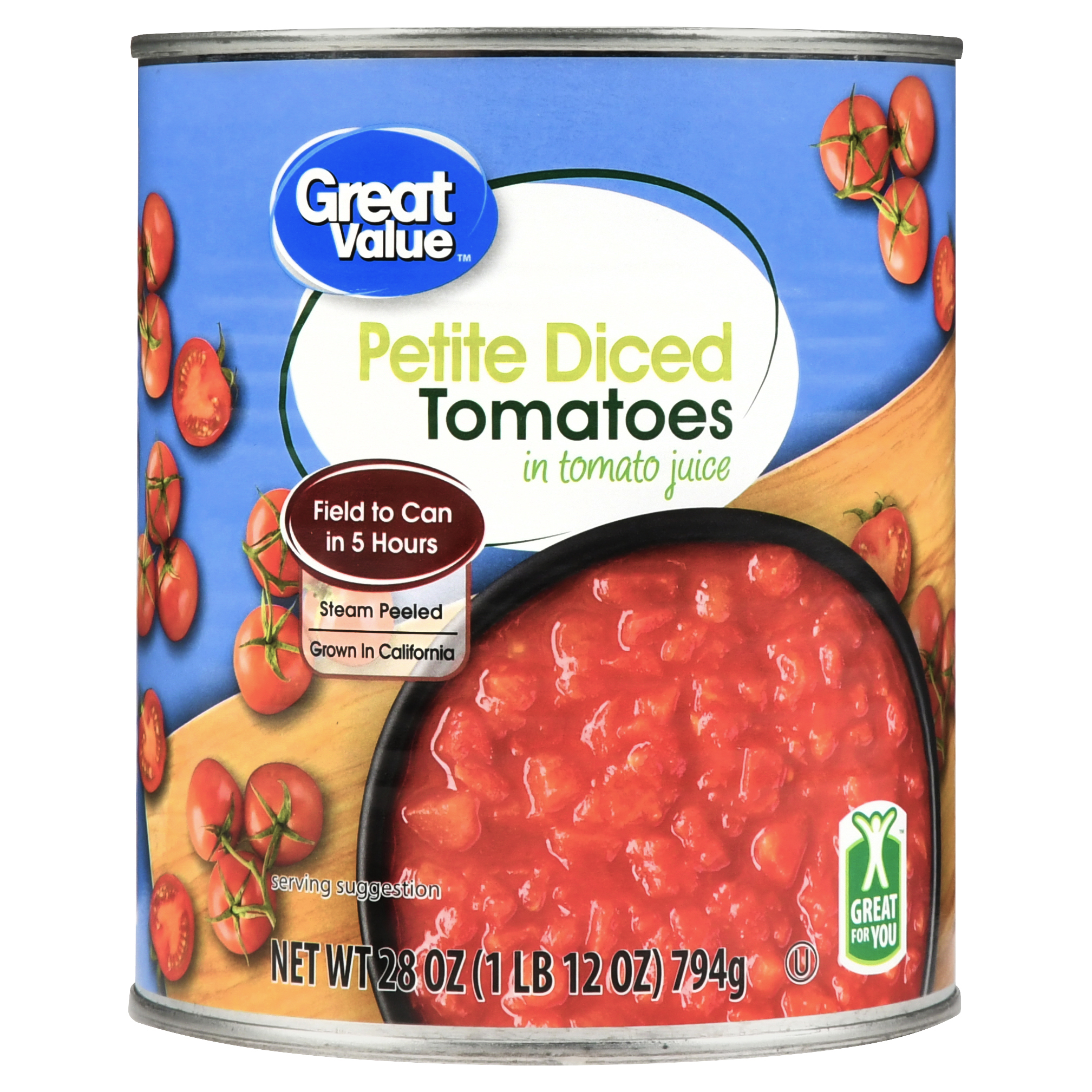 (6 Pack) Great Value Petite Diced Tomatoes in Tomato Juice, 28 Oz