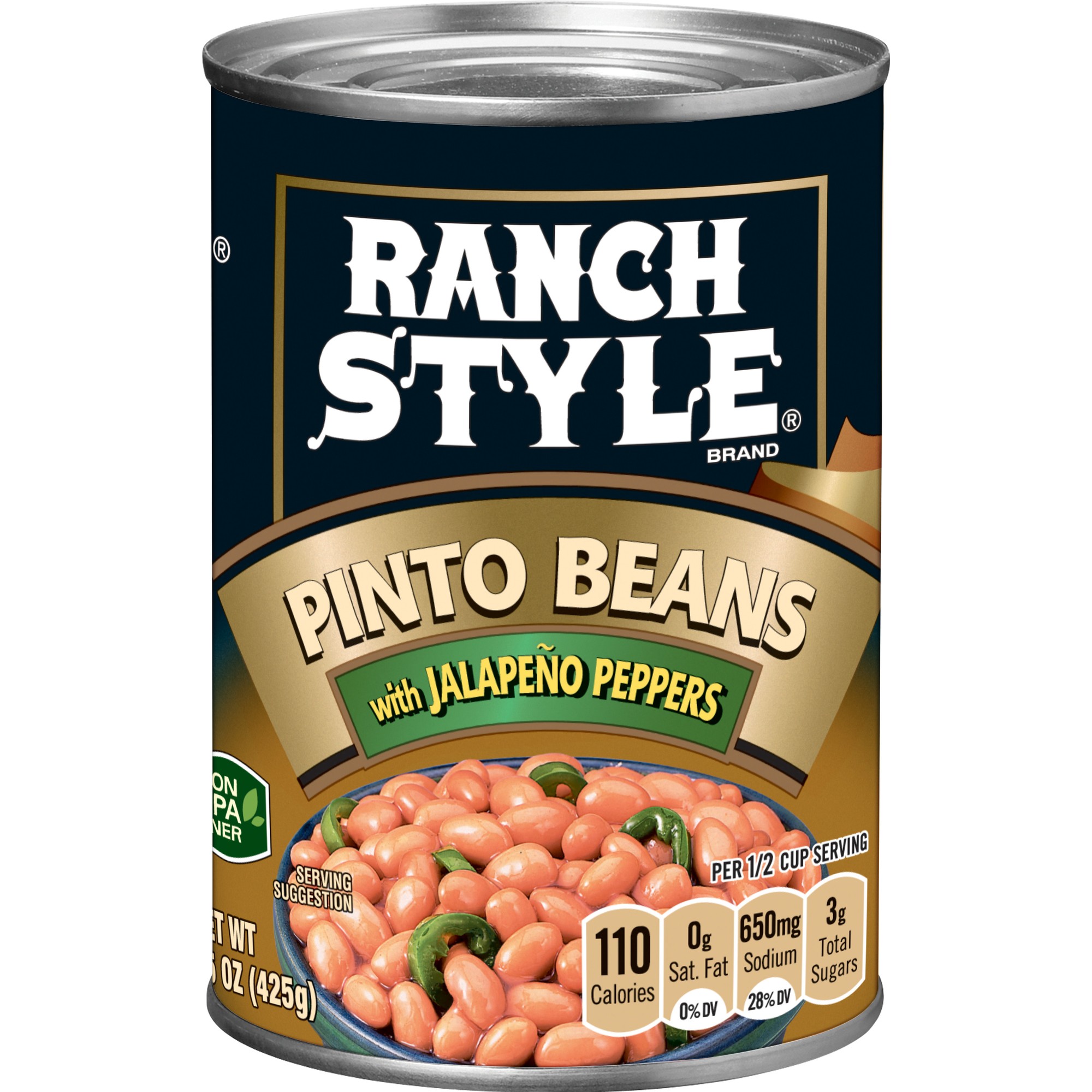 Ranch Style Pinto Beans with Jalapeno Peppers  Canned Beans  15 Oz.
