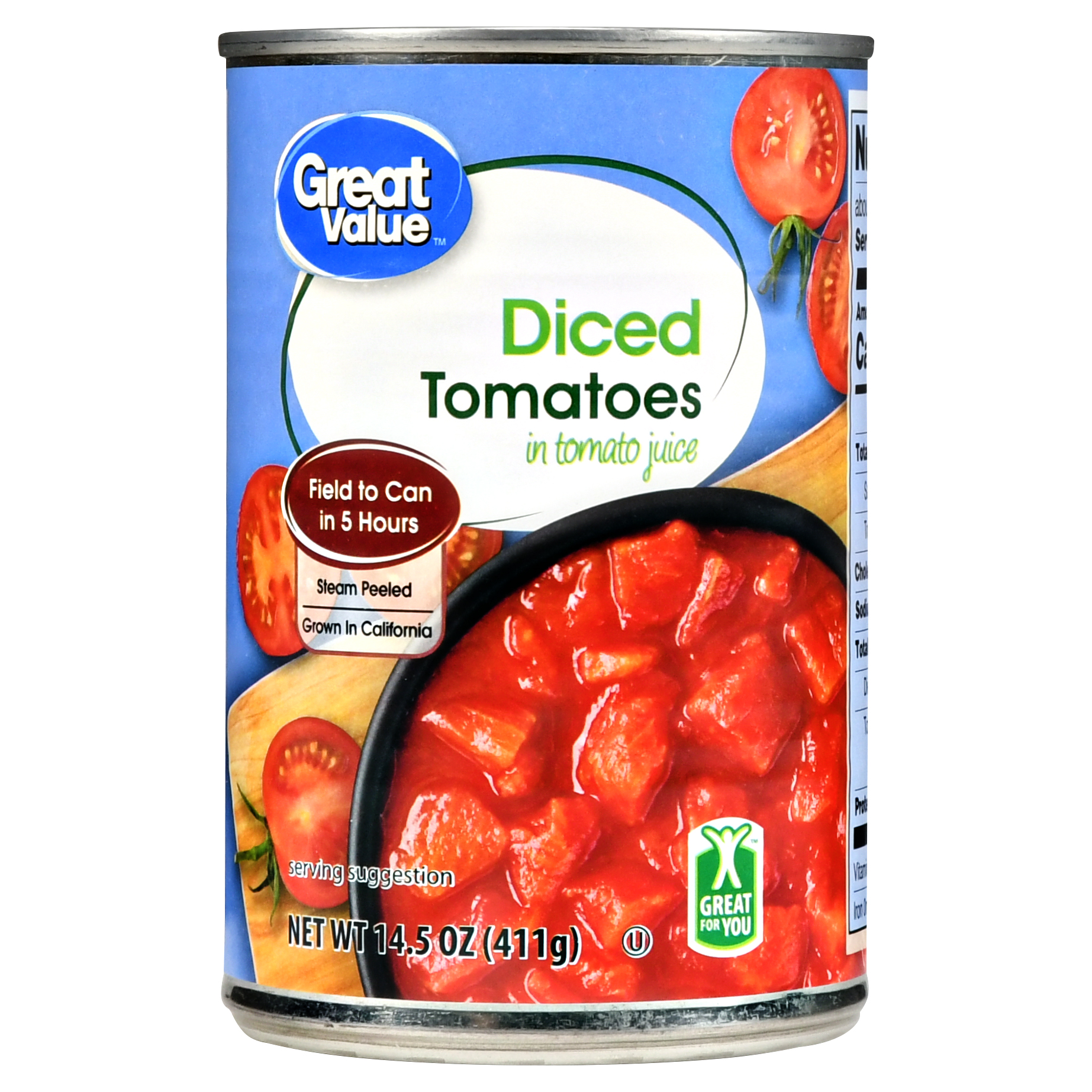 Great Value Diced Tomatoes in Tomato Juice, 14.5 Oz Image
