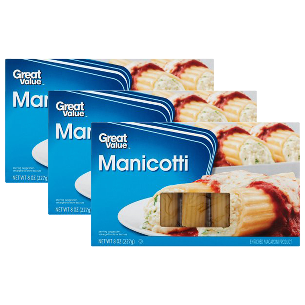 (3 Pack) Great Value Manicotti, 8 Oz