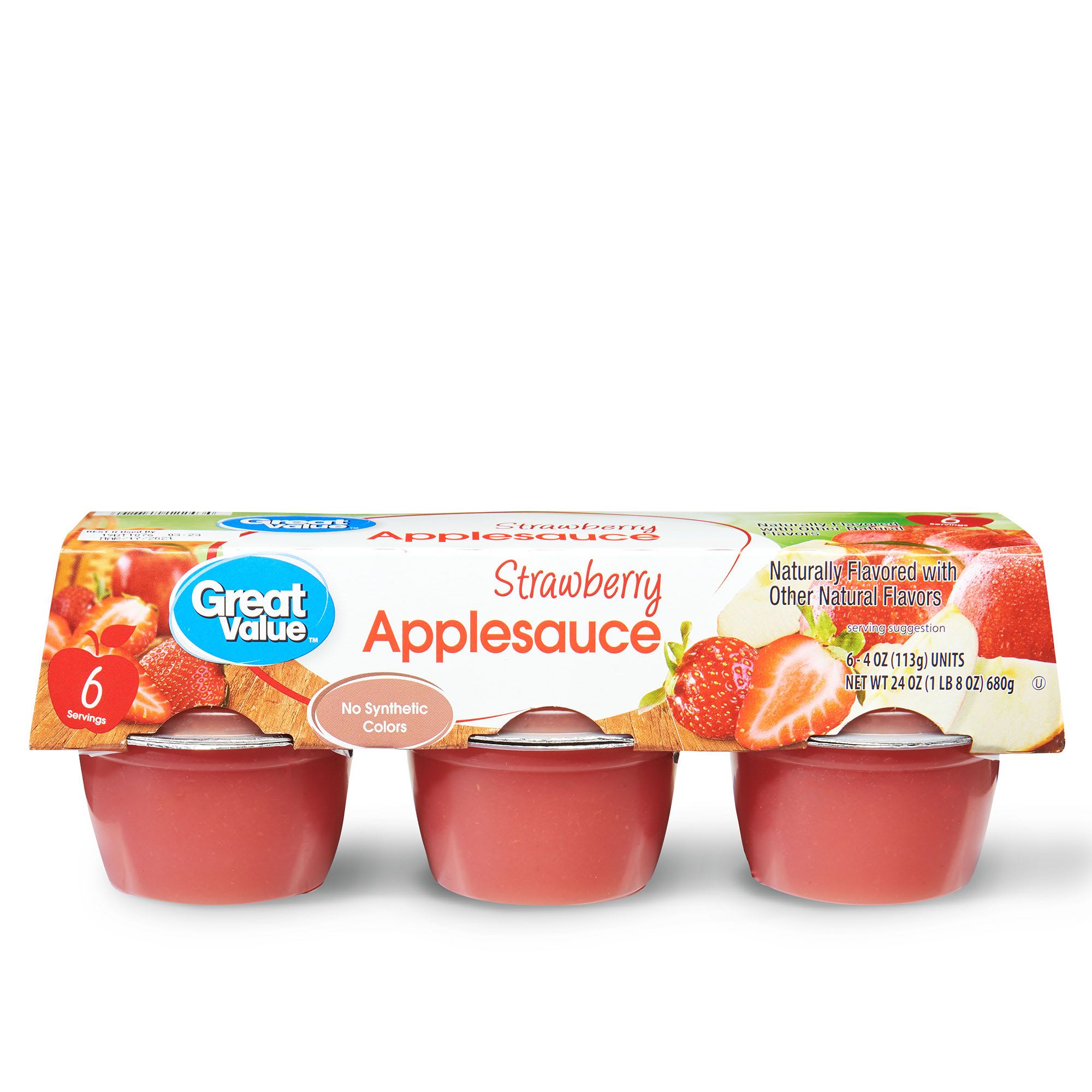 Great Value Strawberry Applesauce Cups, 24 Oz, 6 Count, 3 Pack Image