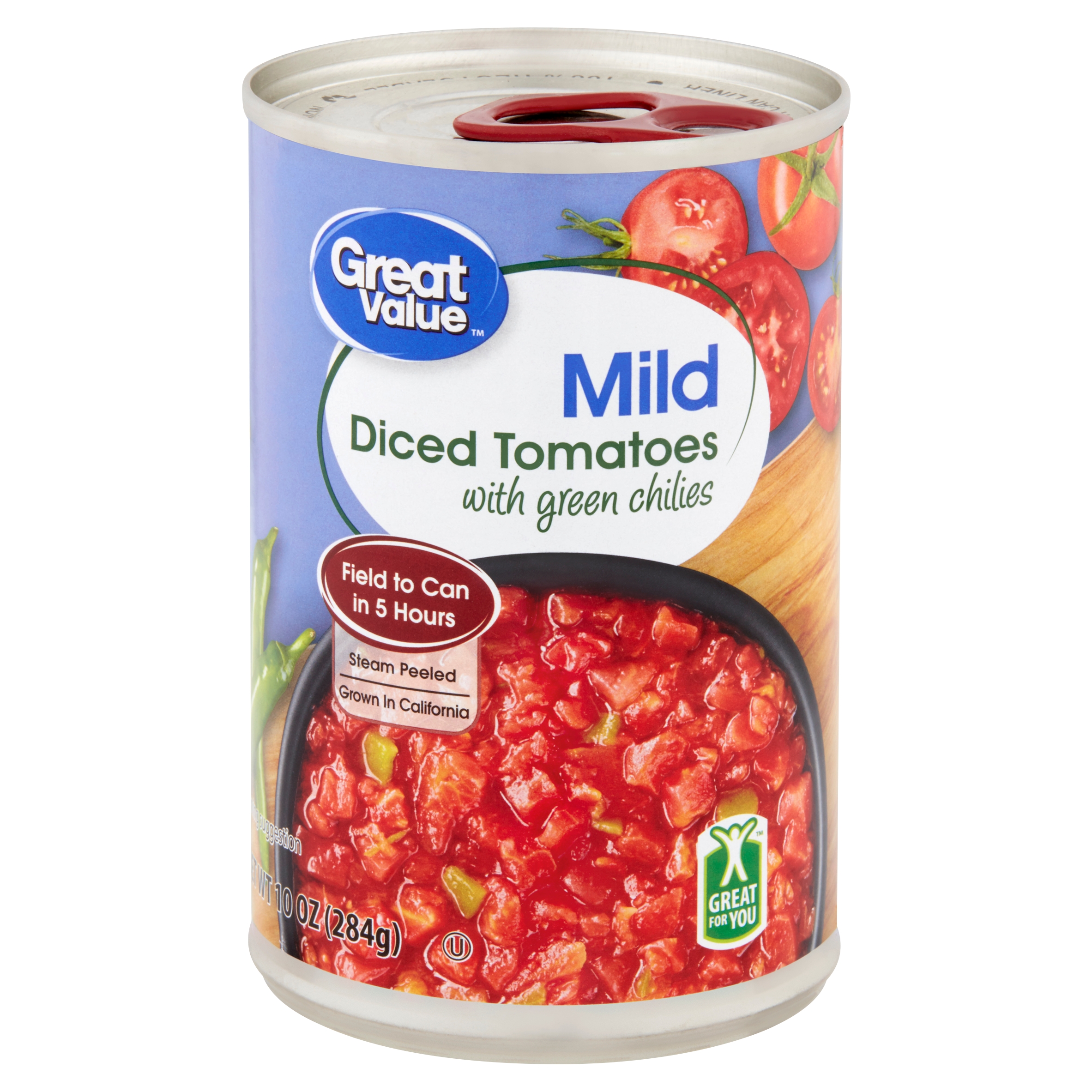 Great Value Mild Diced Tomatoes with Green Chilies, 10 Oz