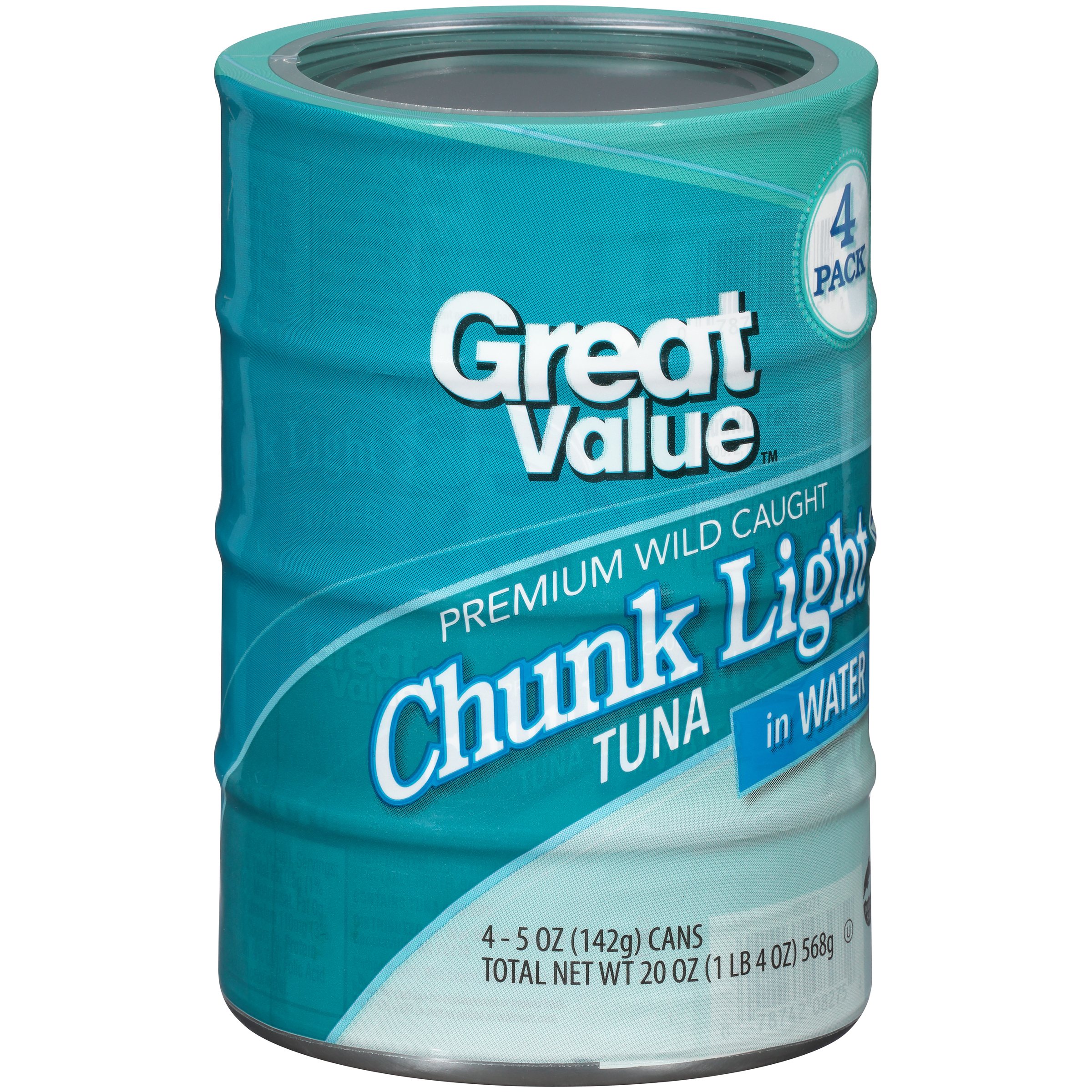 (4 Cans) Great Value Chunk Light Tuna in Water, 5 Oz