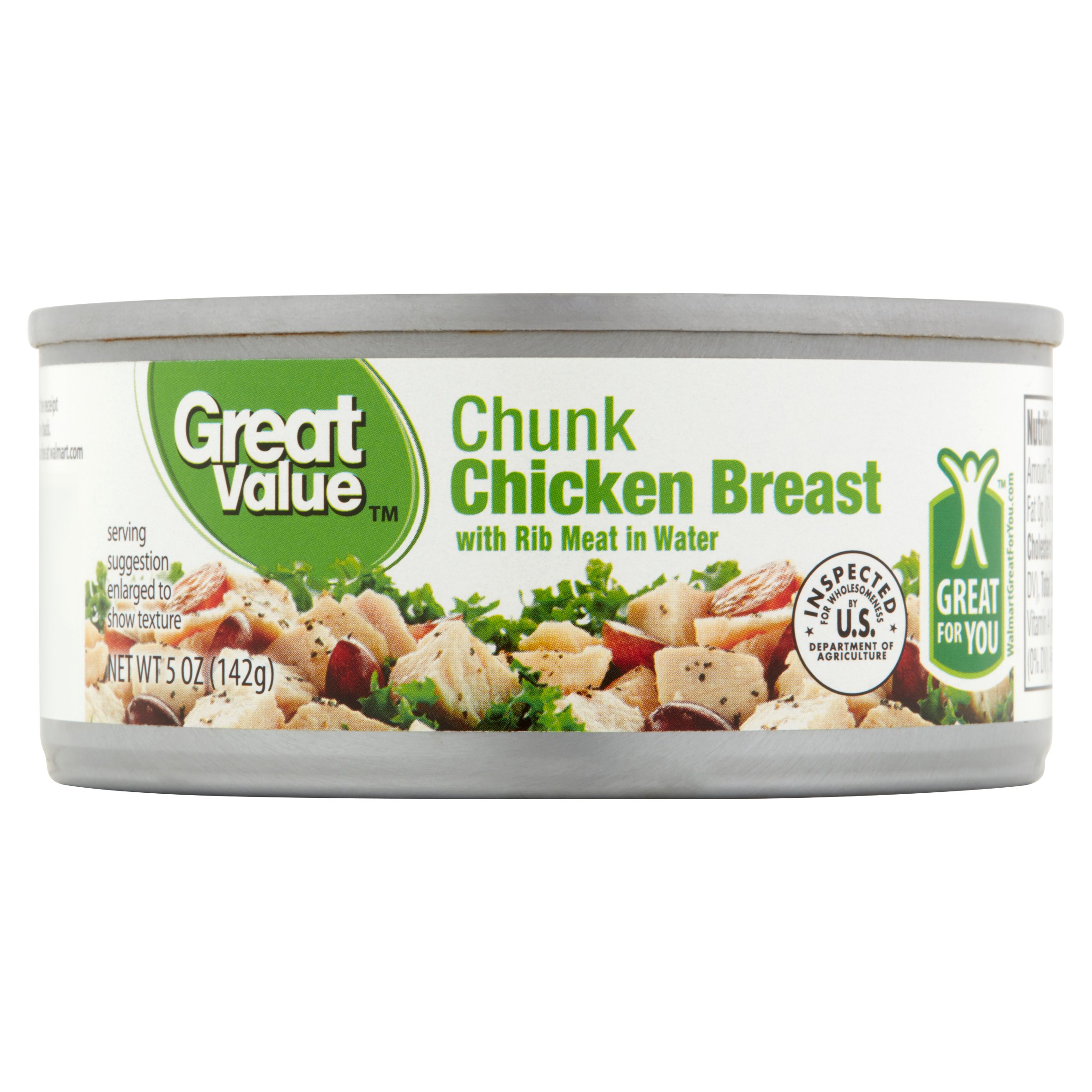 (4 Pack) Great Value Chunk Chicken Breast with Rib Meat in Water, 5 Oz