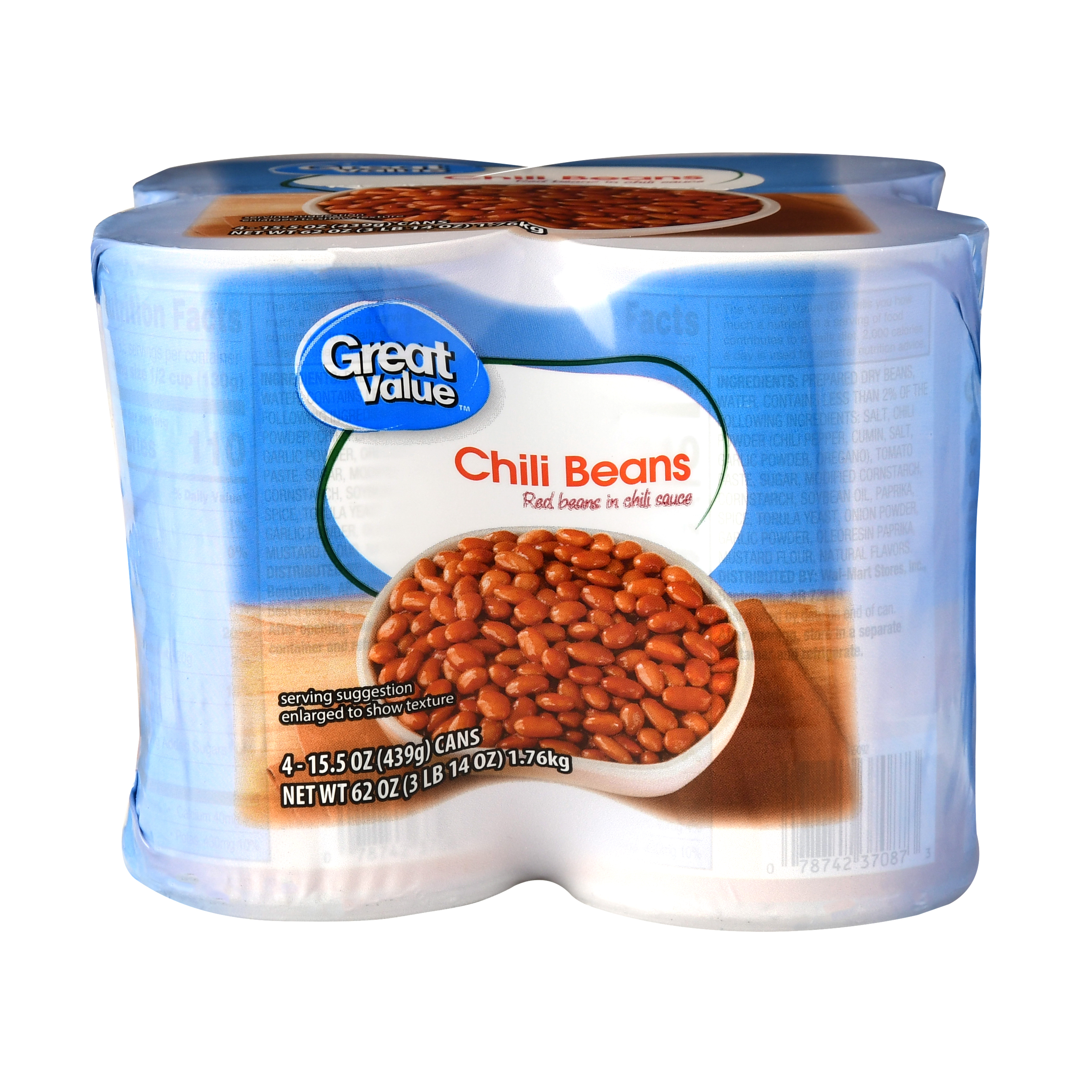 (2 Pack) Great Value Chili Beans, 62 Oz, 4 Count Image
