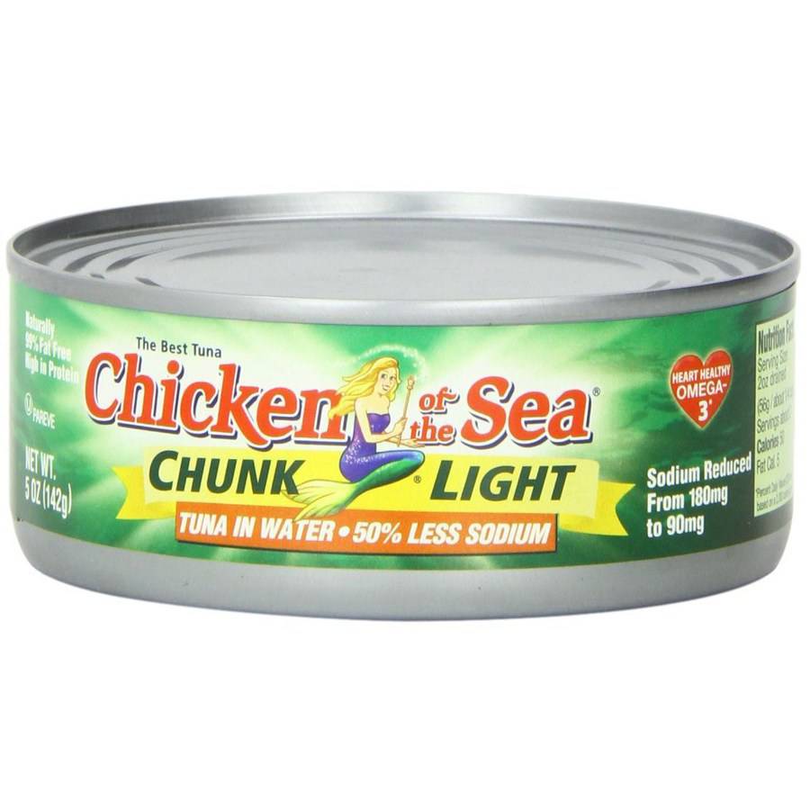 Chicken of the Sea Chunk Light Tuna in Water 50% Less Sodium, 5 Oz, (Pack of 4)