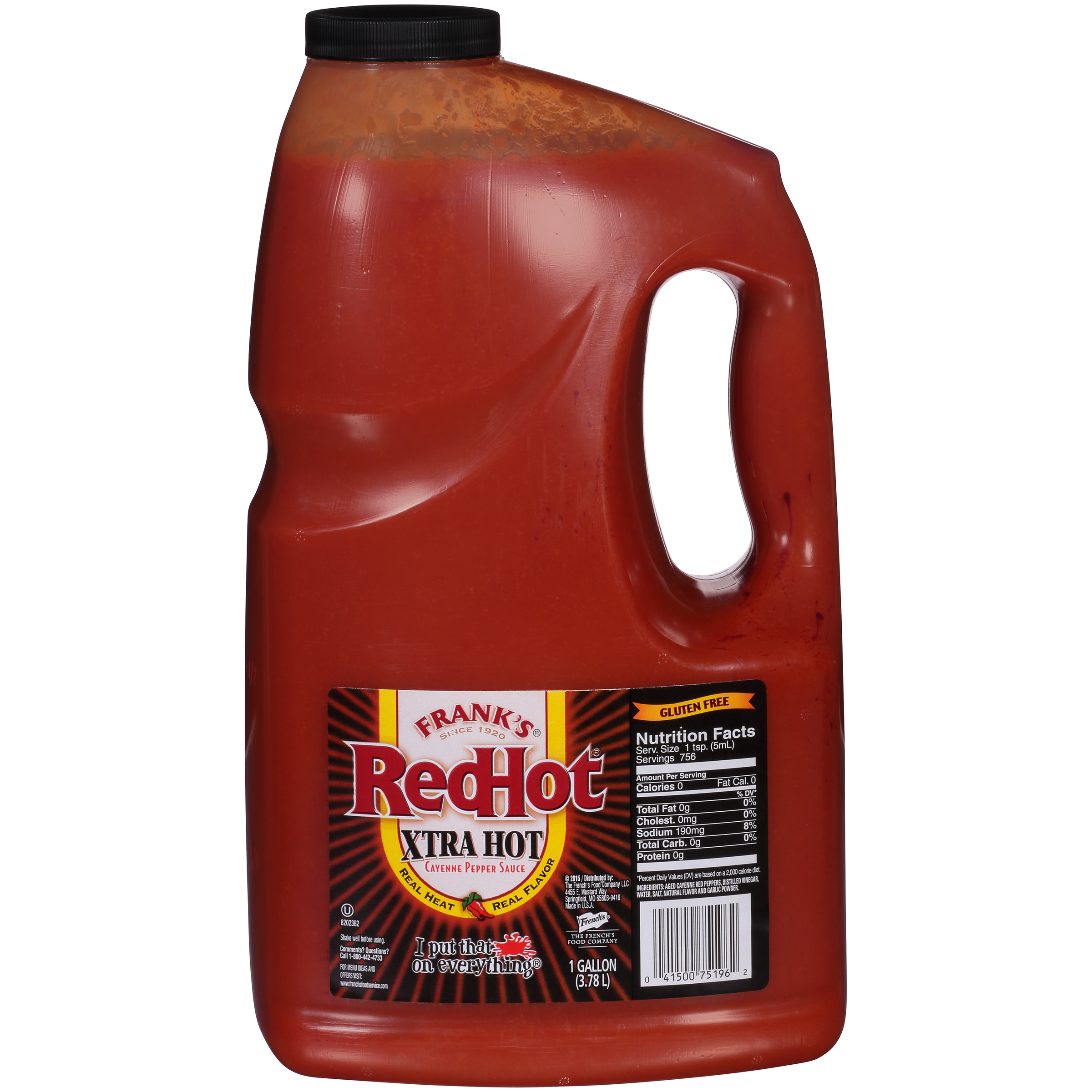 Frank S RedHot Gluten Free Xtra Hot Cayenne Pepper Hot Sauce  1.0 Gal Jug