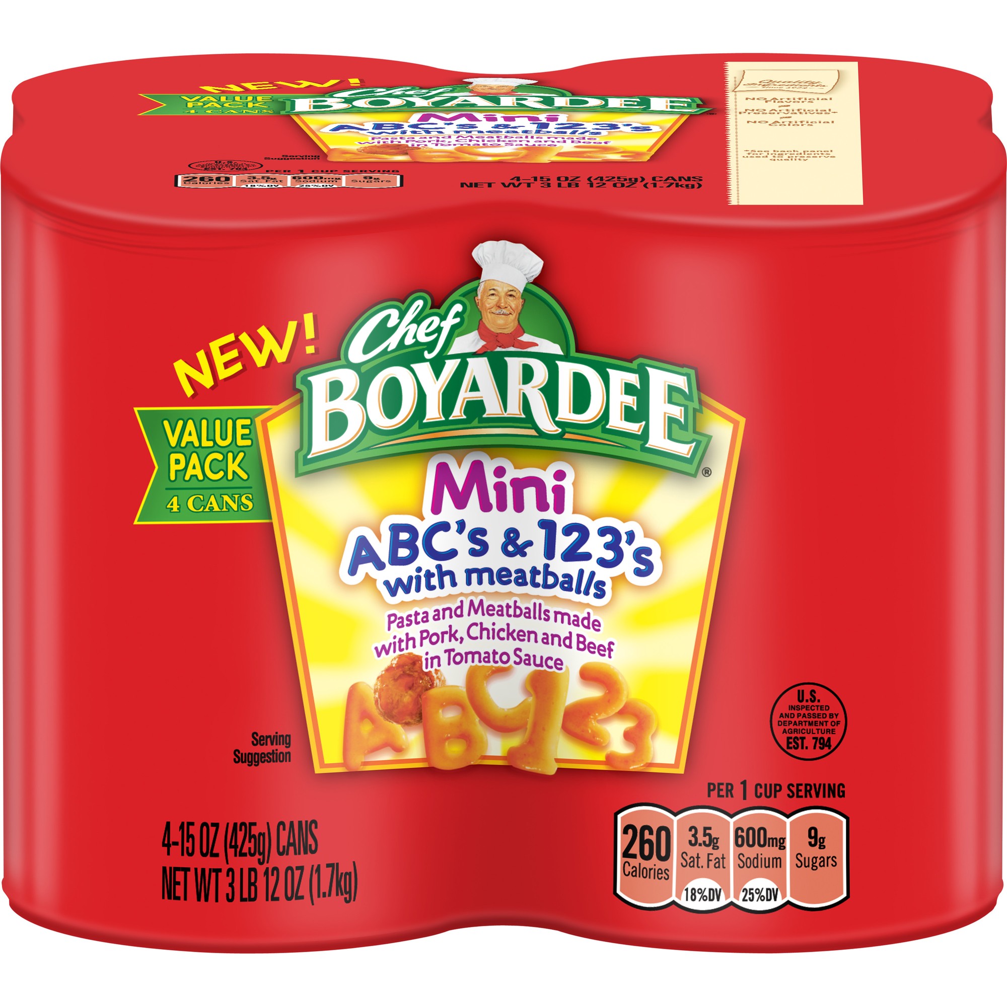 Chef Boyardee Mini ABC S and 123 S with Meatballs in Tomato Sauce  15 Oz. Can (Pack of 4)