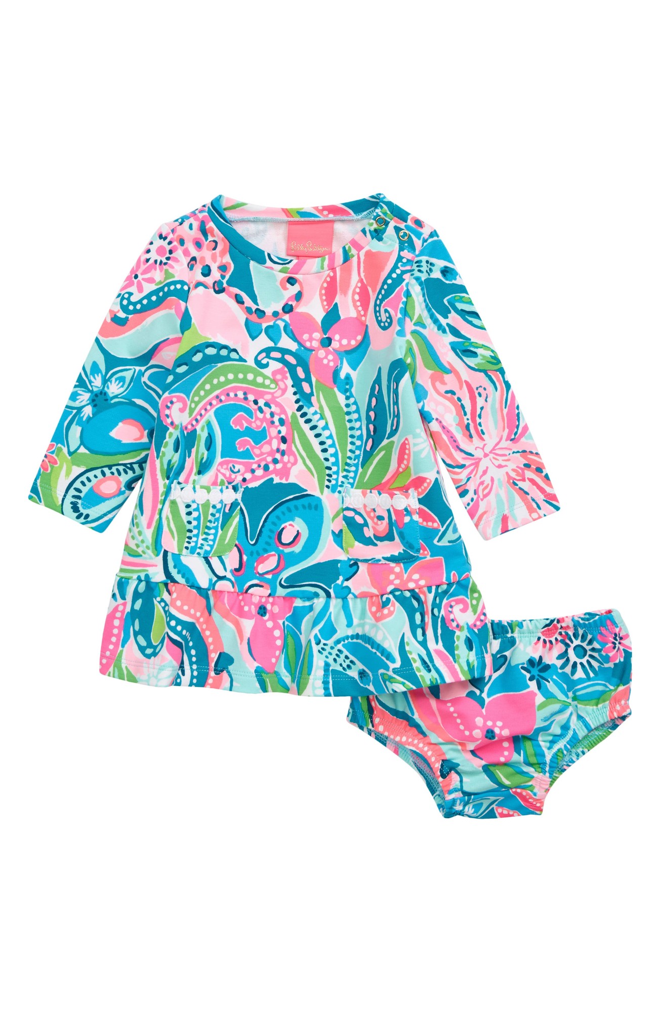 Lilly Pulitzer® Vira Print Dress in Turquoise Oasis Golden Hour at Nordstrom, Size 12-18M