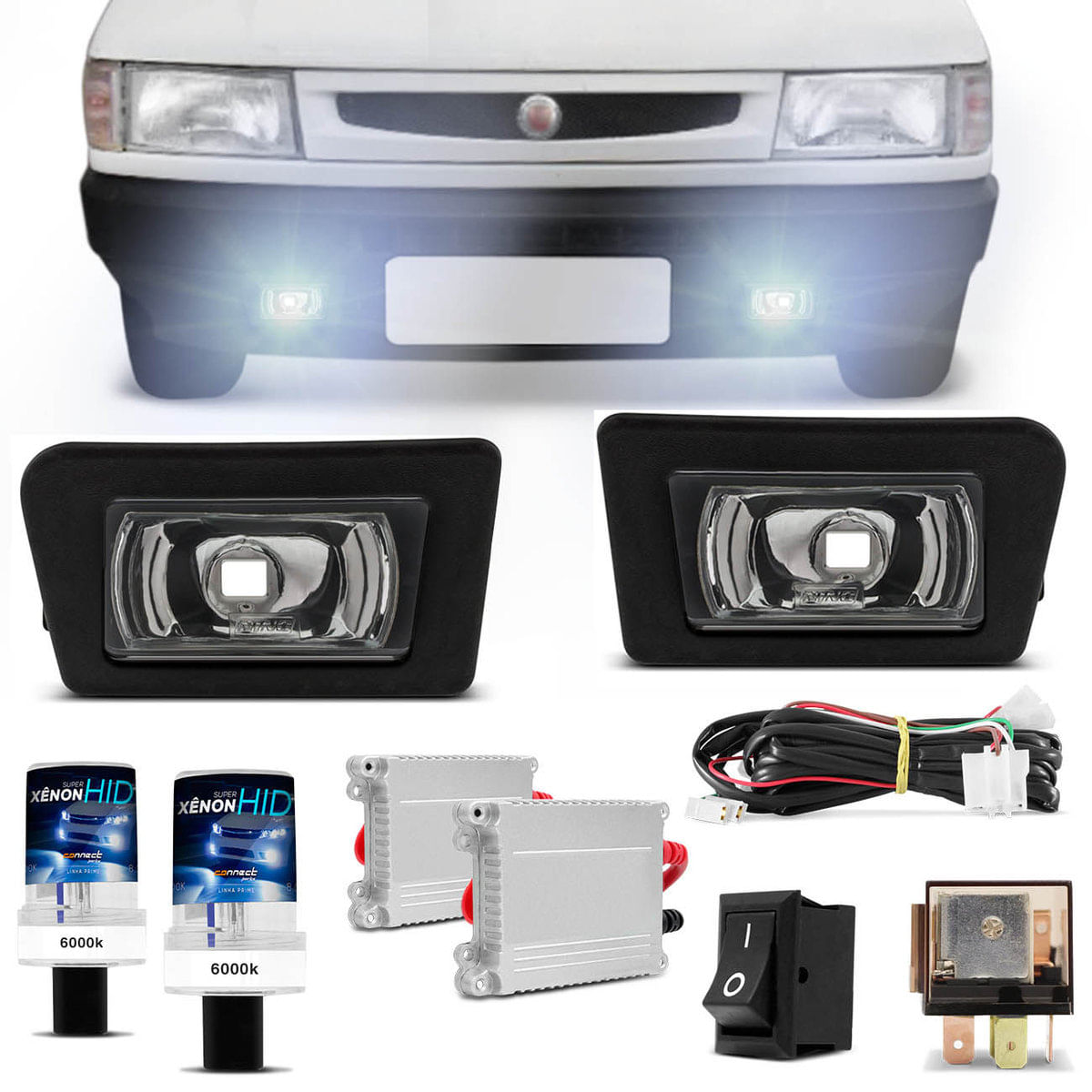 Kit Farol De Milha Uno 1984 a 2003 Elba Premio 85 a 95 Fiorino 1990 a 2003 + Kit Xenon 6000K