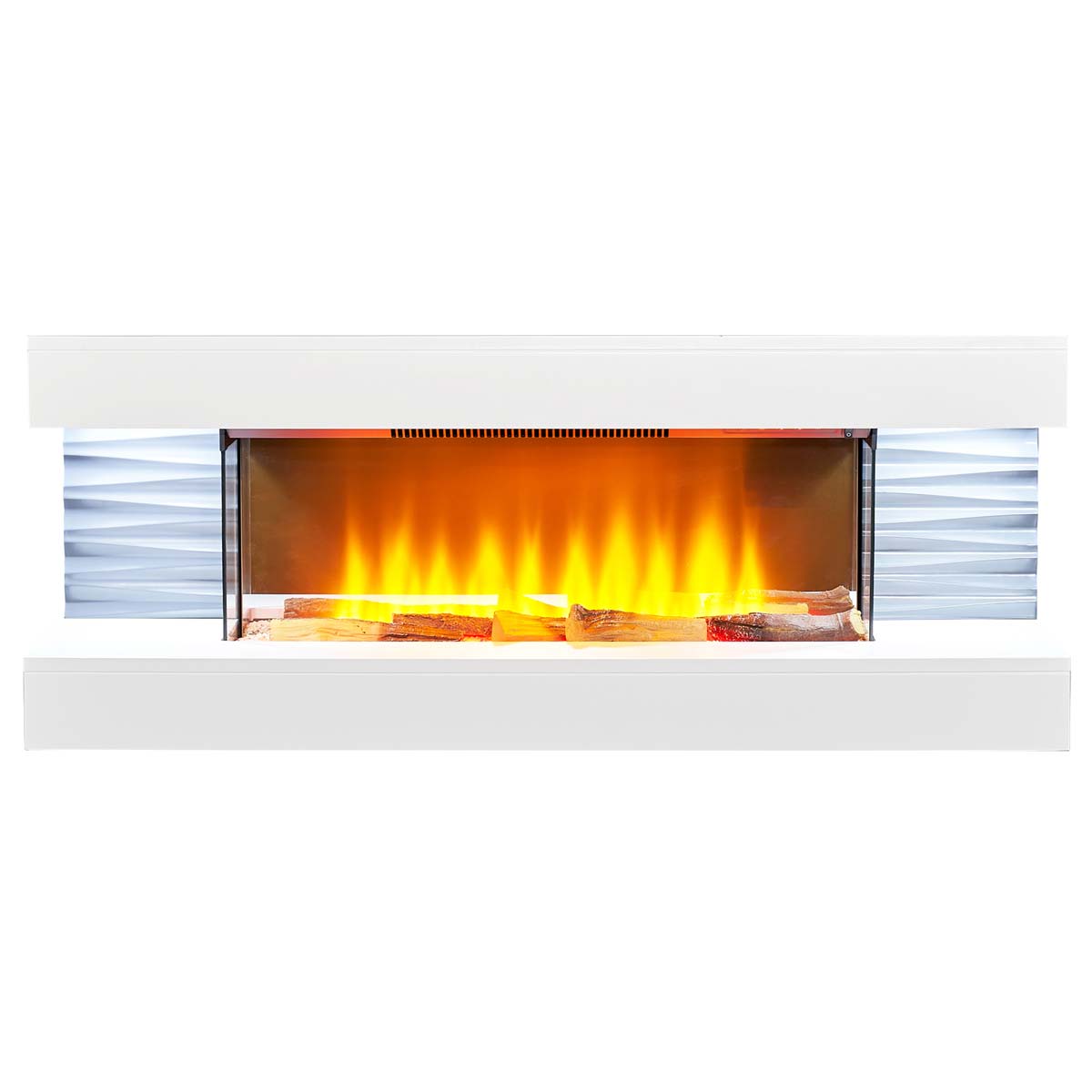 Sureflame 2kW Wm-9332 Electric Wall Fireplace Suite with Downlights & Remote in Pure White, White