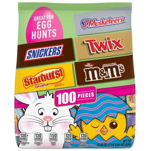 M&M S  Snickers  Twix  3 Musketeers & Starburst Easter Basket Stuffers - 100 Ct Bulk Bag