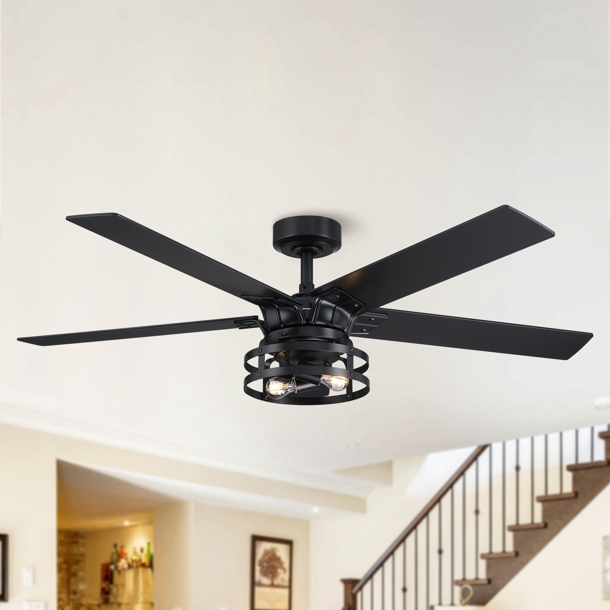 Parrot Uncle 52  Industrial Reversible 5-Blade LED Ceiling Fan with Remote Matte Black with Walnut/Black N/a Matte