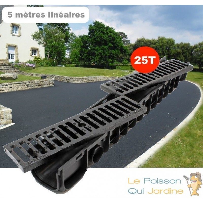 Le Poisson Qui Jardine.fr - Lot De 5 : Caniveau 1 Mètre De Long Et 25 Tonnes De Charge Pour Drainage D'eaux Usées.