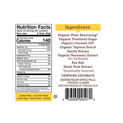 Simple Mills Organic Vanilla Frosting with Coconut Oil, Birthday Cake Frosting, Good for Baking, Nutrient Dense, 10oz, 3 Count thumbnail