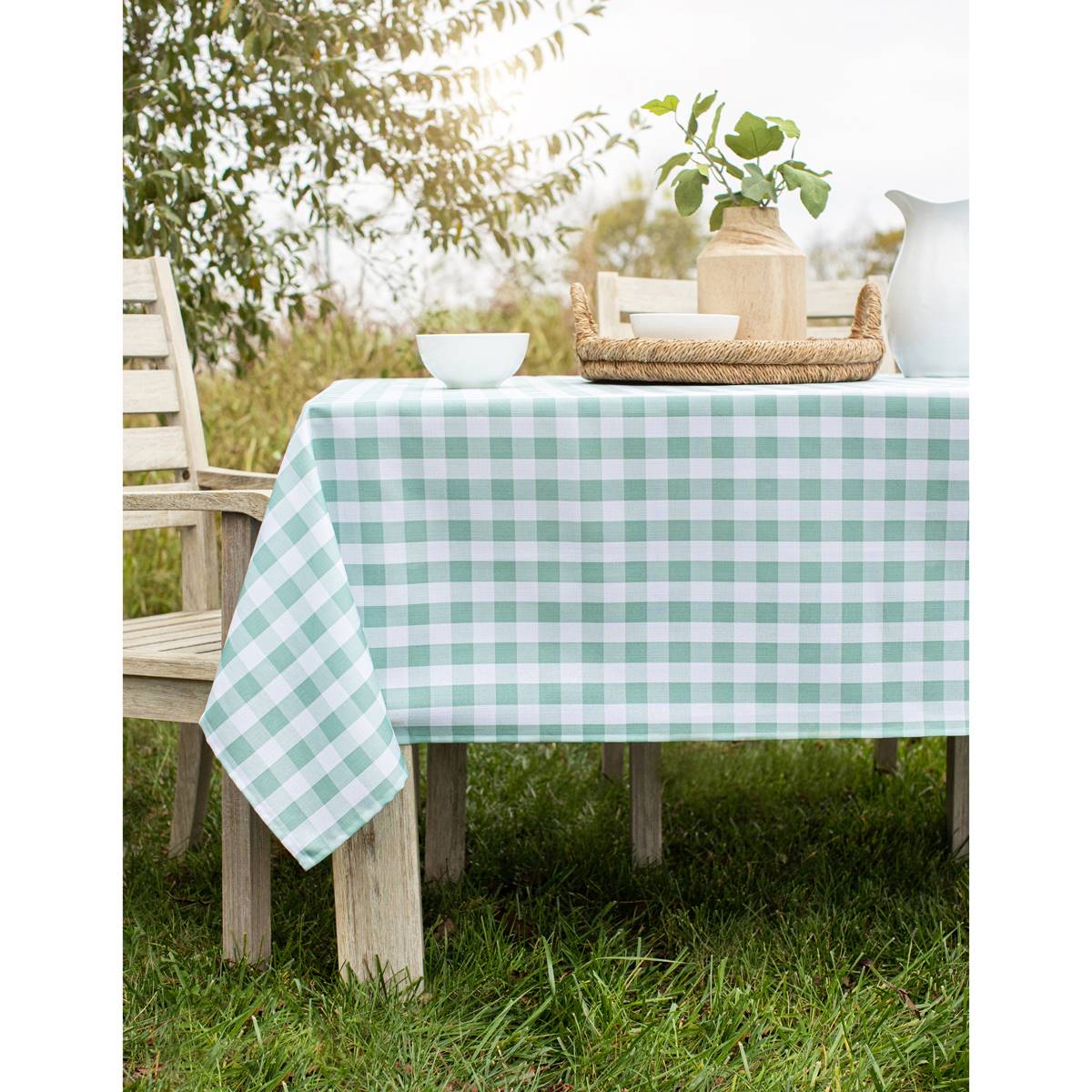 Green Simple Check Tablecloth 60 Round Buffalo Plaid Print Benson Mills