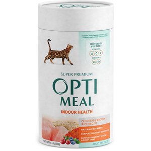 Optimeal Indoor Health Cat Chicken & Brown Rice Recipe Dry Cat Food, 1.4-lb Carton Tube, Case of 2