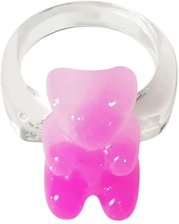 Eastjing Colorful Gummy Bear Ring, Summer Cartoon Bear Transparent Acrylic Ring Lovely Resin Finger Band Ring Jewelry for Women Girls JJ