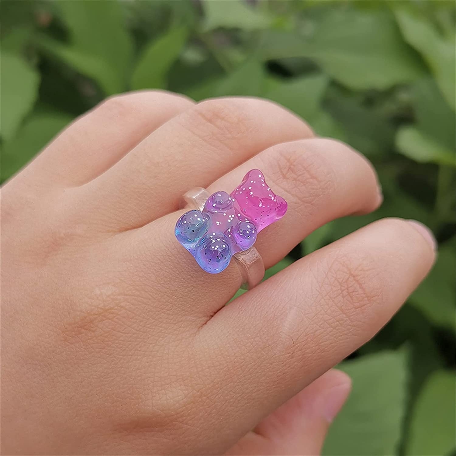 Eastjing Colorful Gummy Bear Ring, Summer Cartoon Bear Transparent Acrylic Ring Lovely Resin Finger Band Ring Jewelry for Women Girls PP