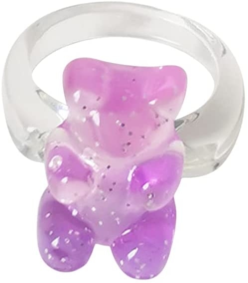 Eastjing Colorful Gummy Bear Ring, Summer Cartoon Bear Transparent Acrylic Ring Lovely Resin Finger Band Ring Jewelry for Women Girls MM