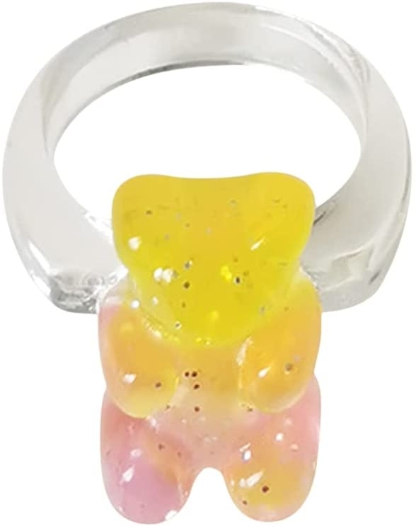 Eastjing Colorful Gummy Bear Ring, Summer Cartoon Bear Transparent Acrylic Ring Lovely Resin Finger Band Ring Jewelry for Women Girls BB