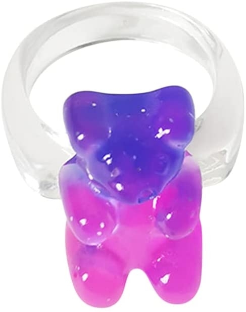 Eastjing Colorful Gummy Bear Ring, Summer Cartoon Bear Transparent Acrylic Ring Lovely Resin Finger Band Ring Jewelry for Women Girls AA