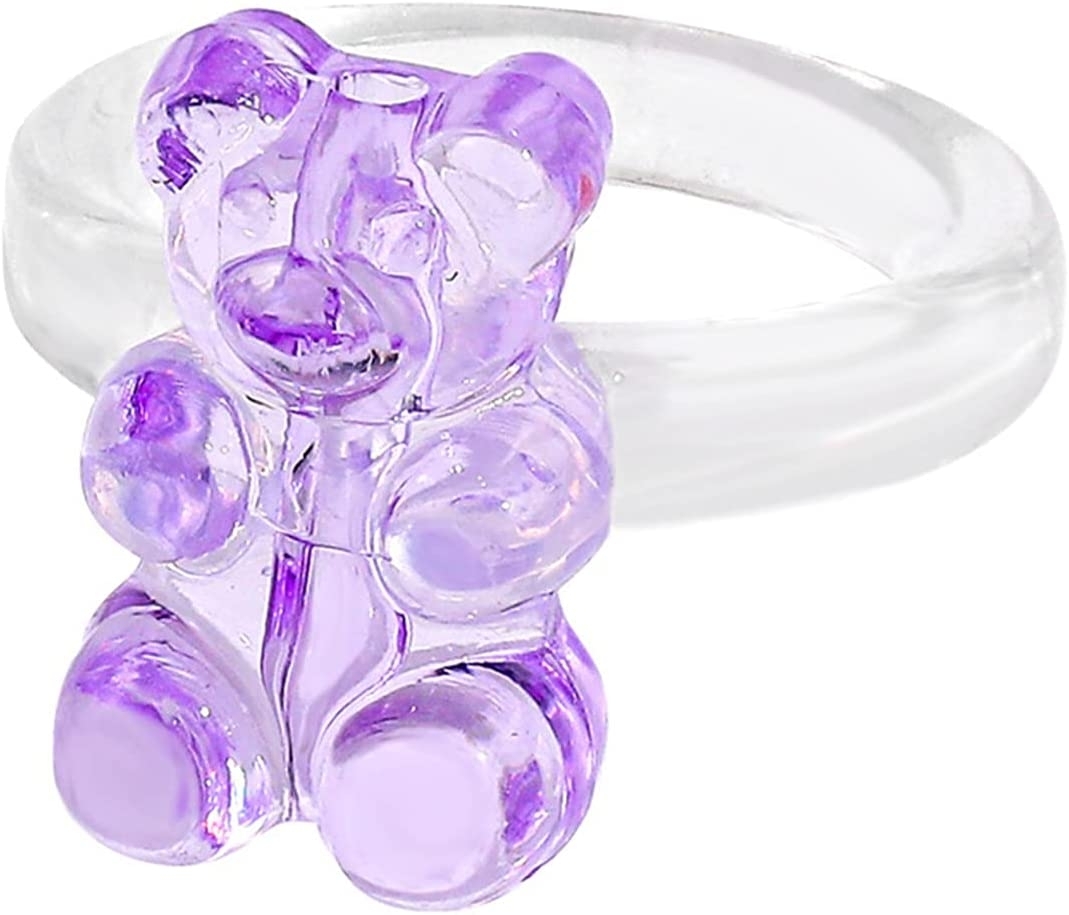 Eastjing Gummy Bear Resin Rings, Cute Charms Rings Jewelry Transparent Plastic Resin Ring Jewelries for Women Teen Girl YY