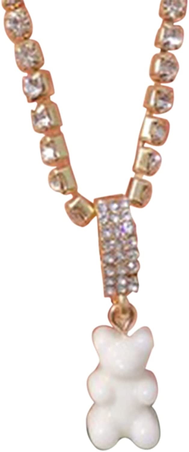 Eastjing Gummy Bear Necklaces, Colorful Rhinestone Gummy Bear Resin Aesthetic Pendant Necklace, Adjustable Chain Necklace for Women Gir YY