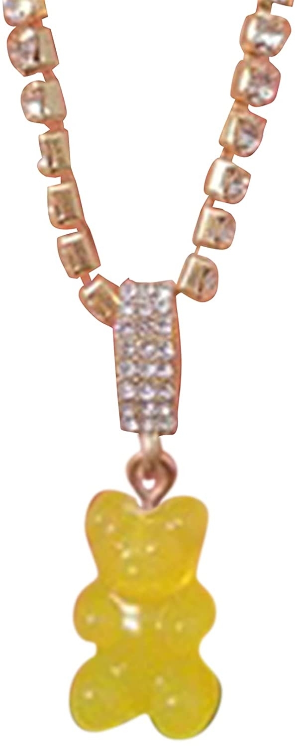 Eastjing Gummy Bear Necklaces, Colorful Rhinestone Gummy Bear Resin Aesthetic Pendant Necklace, Adjustable Chain Necklace for Women Gir SS