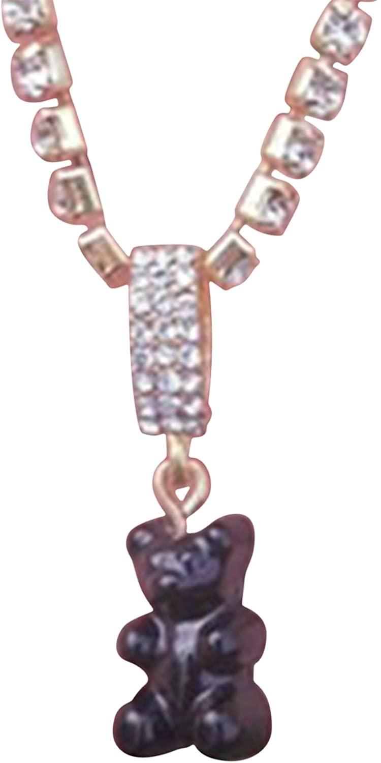 Eastjing Gummy Bear Necklaces, Colorful Rhinestone Gummy Bear Resin Aesthetic Pendant Necklace, Adjustable Chain Necklace for Women Gir QQ