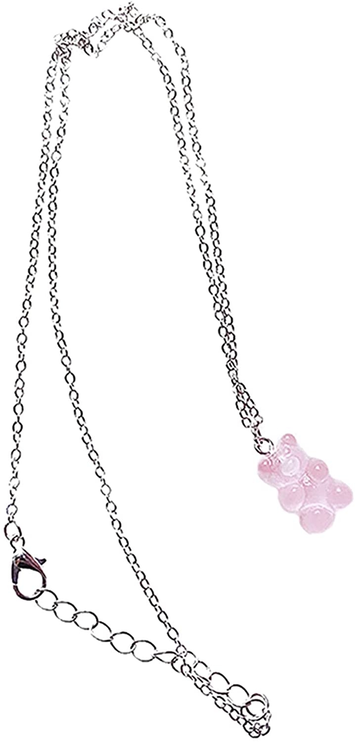 Eastjing Cute Gummy Bears Pendant Necklace Stainless Steel Chain Tiny Cartoon Animal Bear Charms Pendant Necklace,Pink