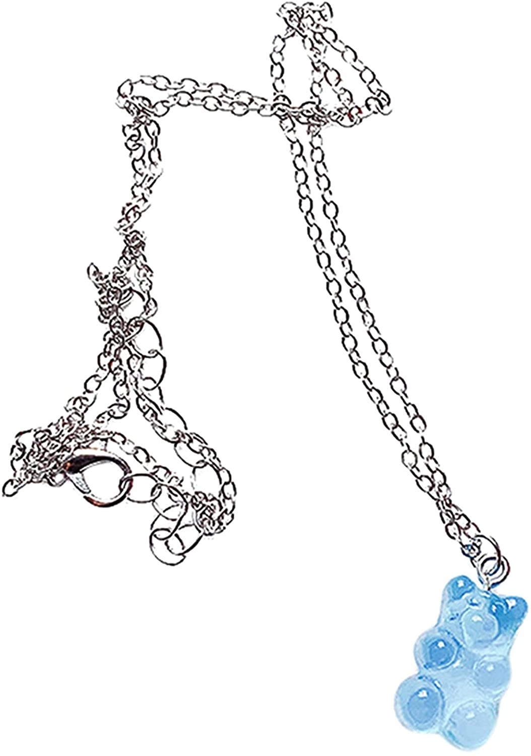 Eastjing Cute Gummy Bears Pendant Necklace Stainless Steel Chain Tiny Cartoon Animal Bear Charms Pendant Necklace,Blue