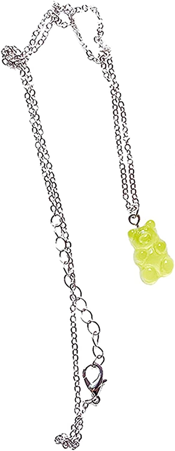 Eastjing Cute Gummy Bears Pendant Necklace Stainless Steel Chain Tiny Cartoon Animal Bear Charms Pendant Necklace,Green