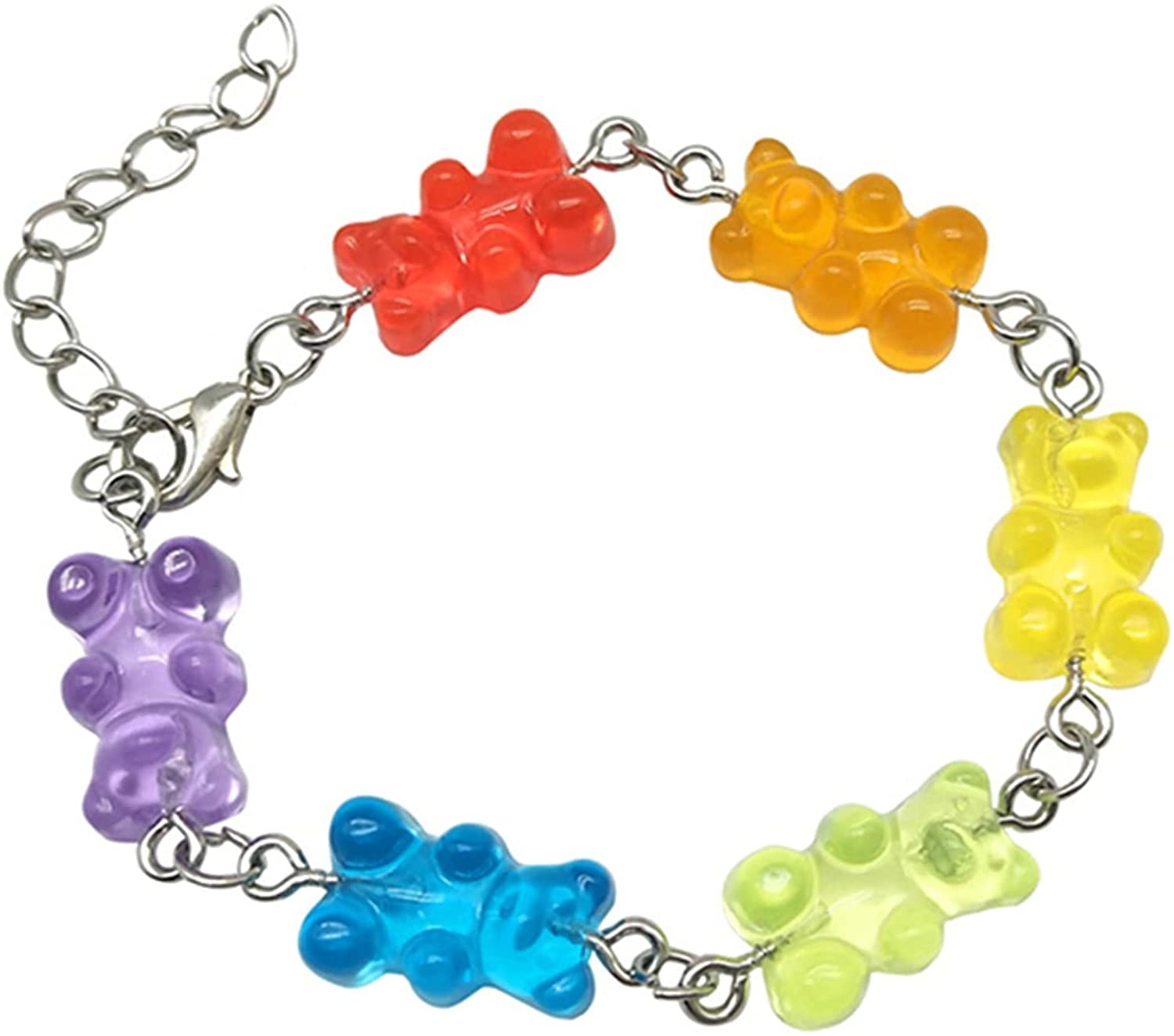 Eastjing Cute Colorful Cartoon Gummy Bear Bracelets, Candy Color Resin Acrylic Chain Bracelets for Girls Womens