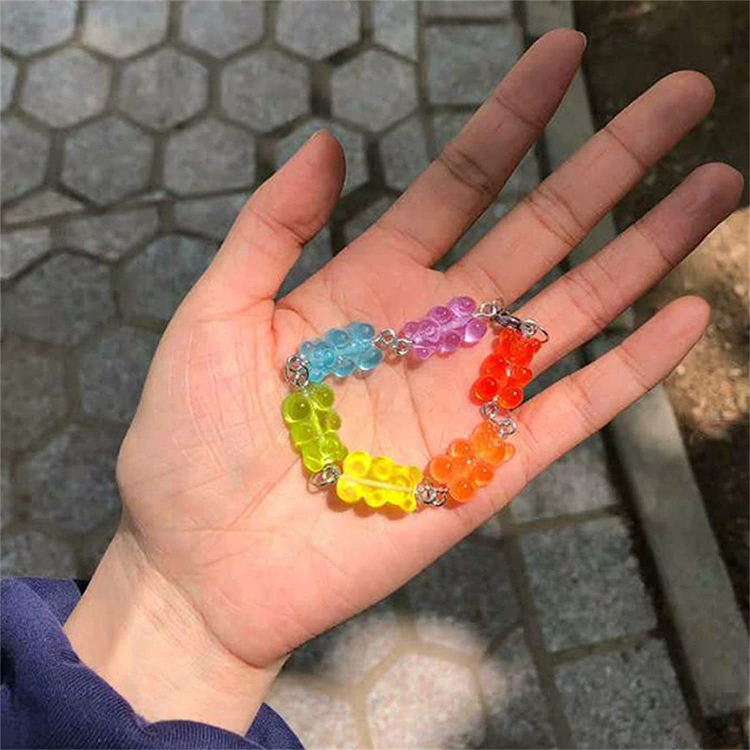 Eastjing Cute Colorful Cartoon Gummy Bear Bracelets, Candy Color Resin Acrylic Chain Bracelets for Girls Womens thumbnail