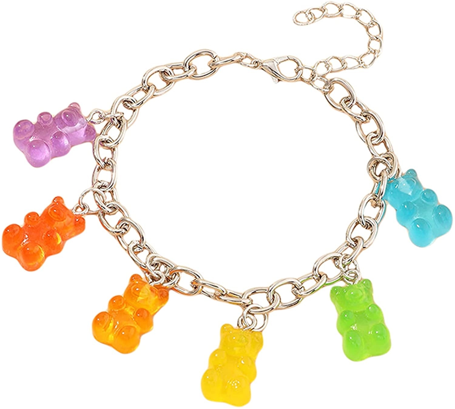 Eastjing Colorful Gummy Bear Bracelet, Cute Cartoon Bear Bracelets, Colorful Resin Acrylic Chain Bracelets for Girls Womens