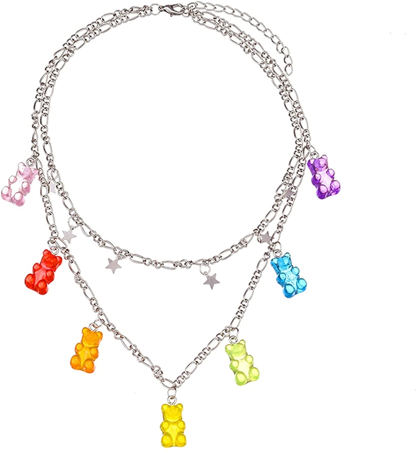 Eastjing Gummy Bear Necklace, Colorful Aesthetic Pendant Chain Necklace, Layered Choker Necklaces, Gummy Bear Necklaces, Adjustable Mul